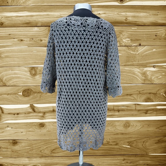 Crochet Cover Up Tunic Top Knit Pullover Sweater Dress Gray size Medium/Large - Picture 4 of 7